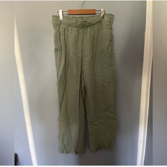GAP Green Wide Leg Pants Lightweight Linen Blend Large Travel Resort Wear - Picture 2 of 5